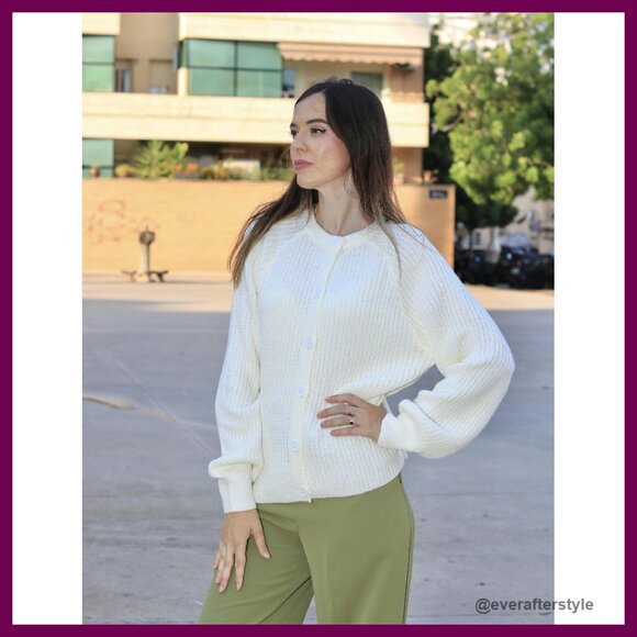 Chunky Knit Cardigan Women's Long Sleeve Cable Crewneck Button Down Oversized - Picture 7 of 8